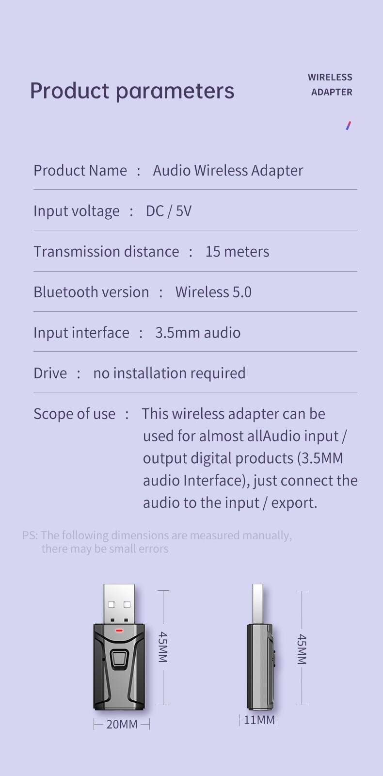 USB Bluetooth 5,0 Audio- Empfänger Sender 4 in 1 Mini 3,5mm Jack AUX RCA Stereo Musik kabellos Adapter Für TV Auto PC