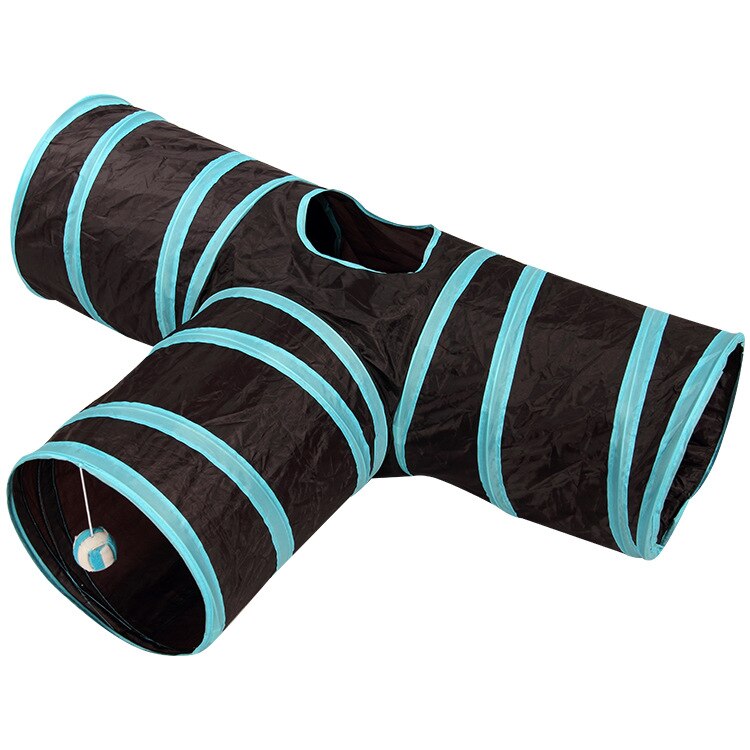 3/4 Holes Foldable Pet Cats Tunnel Indoor Outdoor Pet Cat Training Toy Puppy Dog Cat Fun Toys for Puzzle Exercising Tunnel Tube: Blue black T-type