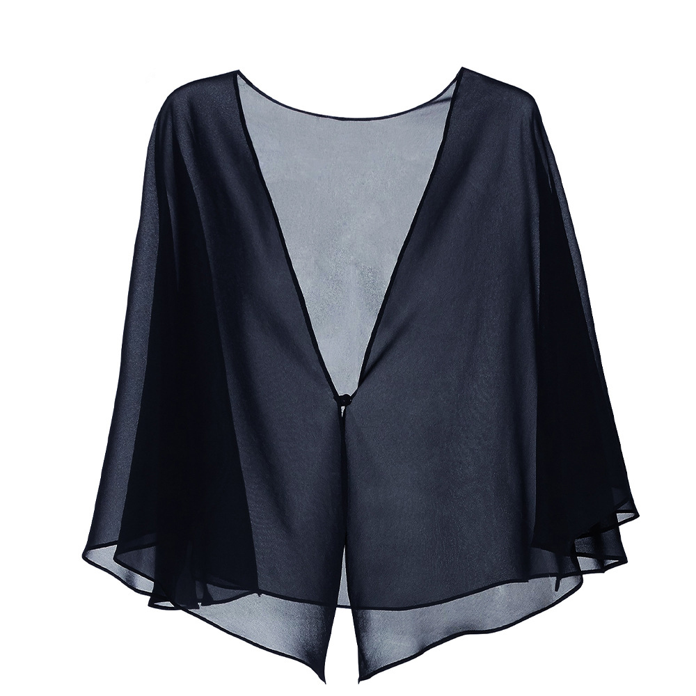 Vrouwen Chiffon Bolero Bridal Jacket Wedding Wraps Cape Avond Party Jurk Mantel Zomerjurk Uit Jas: Navy Blue