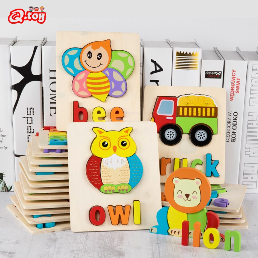 Wooden Animal Puzzle Montessori Letter Puzzle Preschool Learning Educational Game Baby Toddler Toys for Children