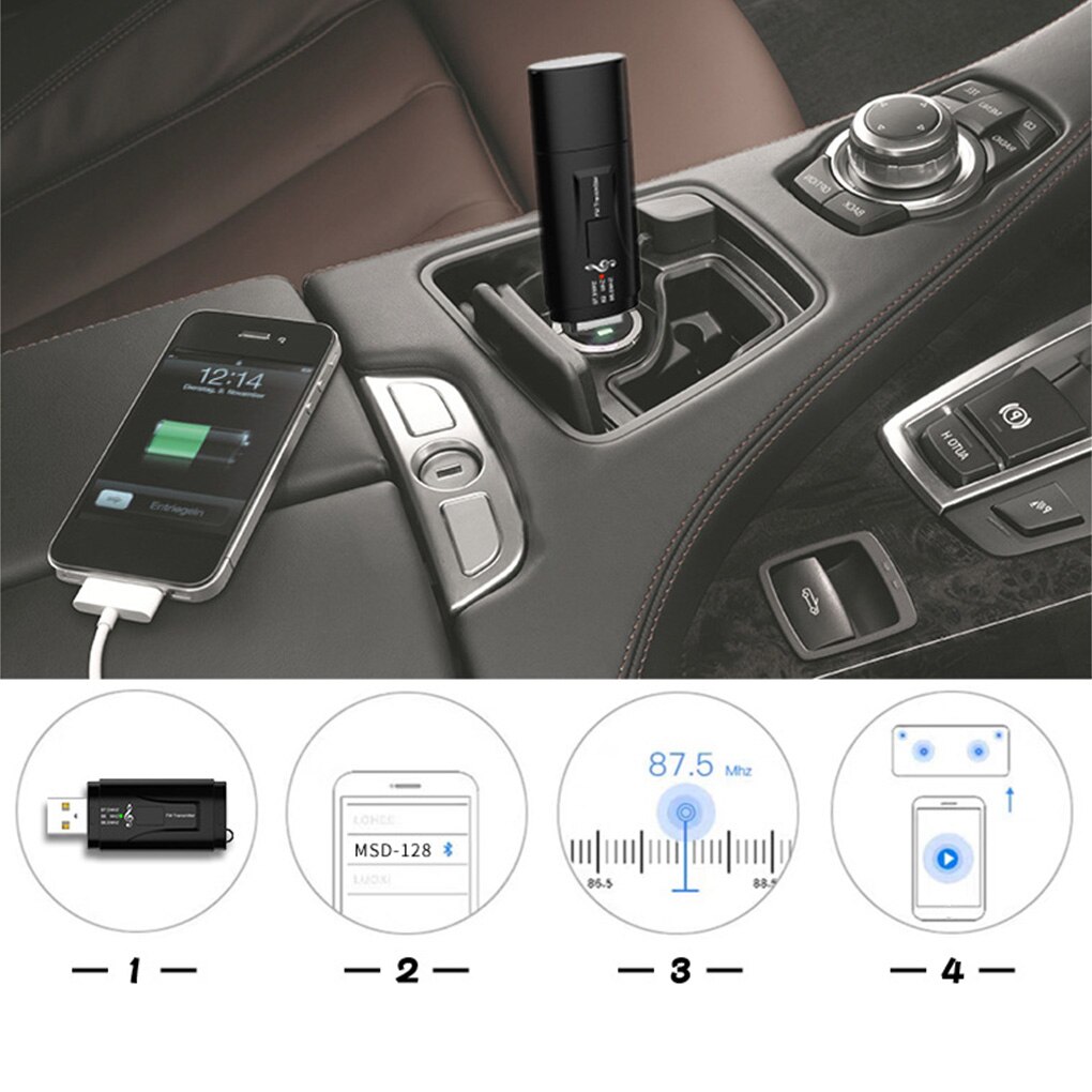 USB Handsfree Wireless Bluetooth 5.0 Receiver Car FM Transmitter Dual Output Stereo Call MP3 Player 3.5mm AUX