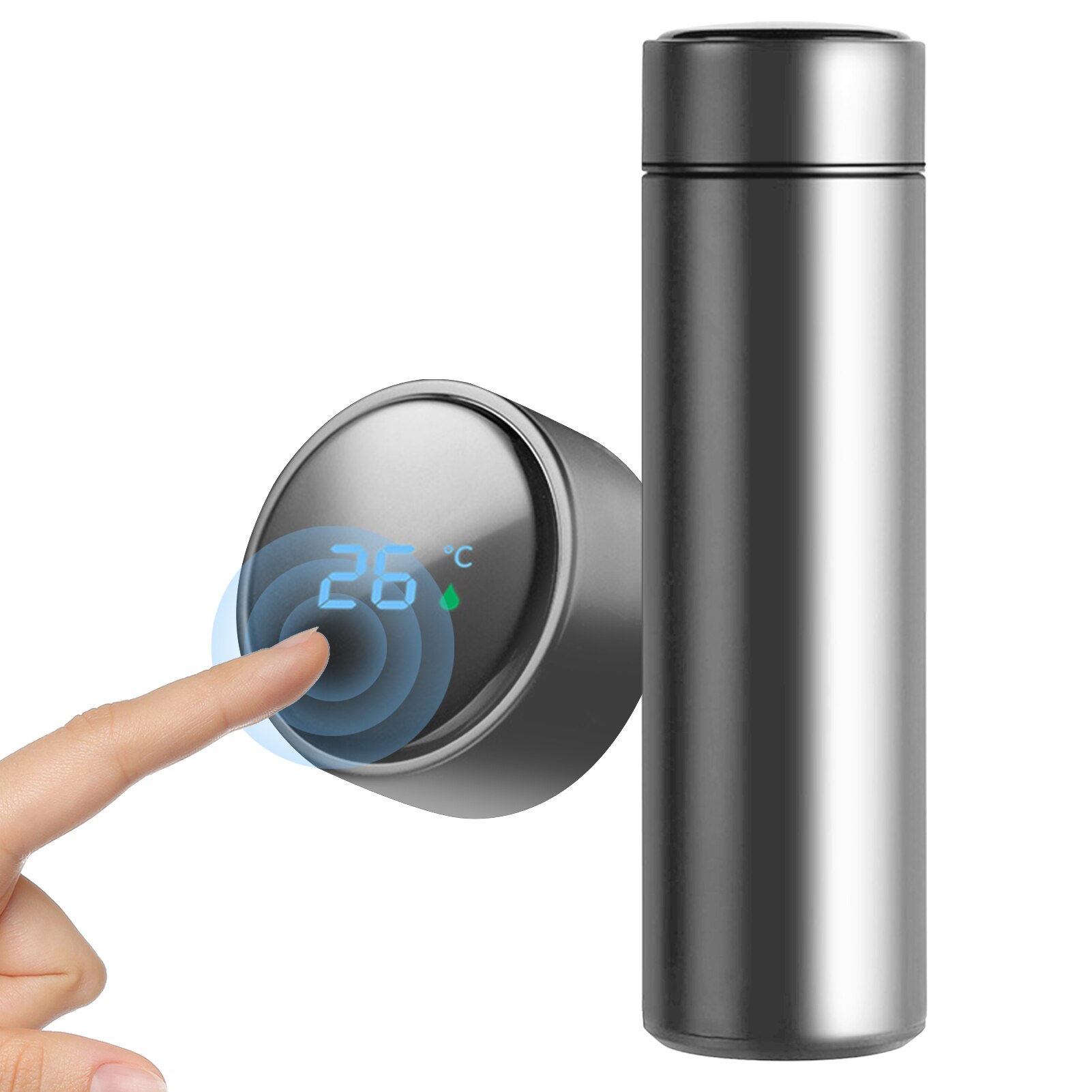 500ml garrafa térmica à prova dwaterproof água quente manter o tempo garrafa de água display led tela vácuo isolado copo de chá hidroflask thermocup: WHITE