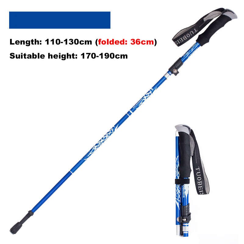 Venda quente ultra-leve de alumínio vara de pé pólo telescópica dobrável vara de escalada de montanha trekking vara equipamentos ao ar livre: Blue