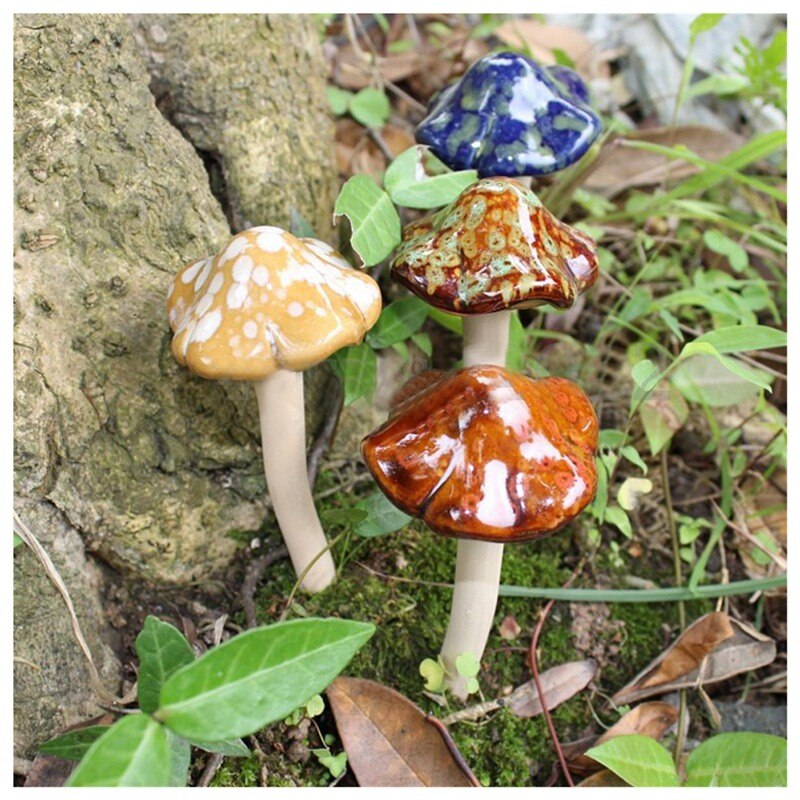 4Pcs Keramische Toadstools Voor De Tuin Rinkelende Paddestoelen Tuin Ornamenten Decor