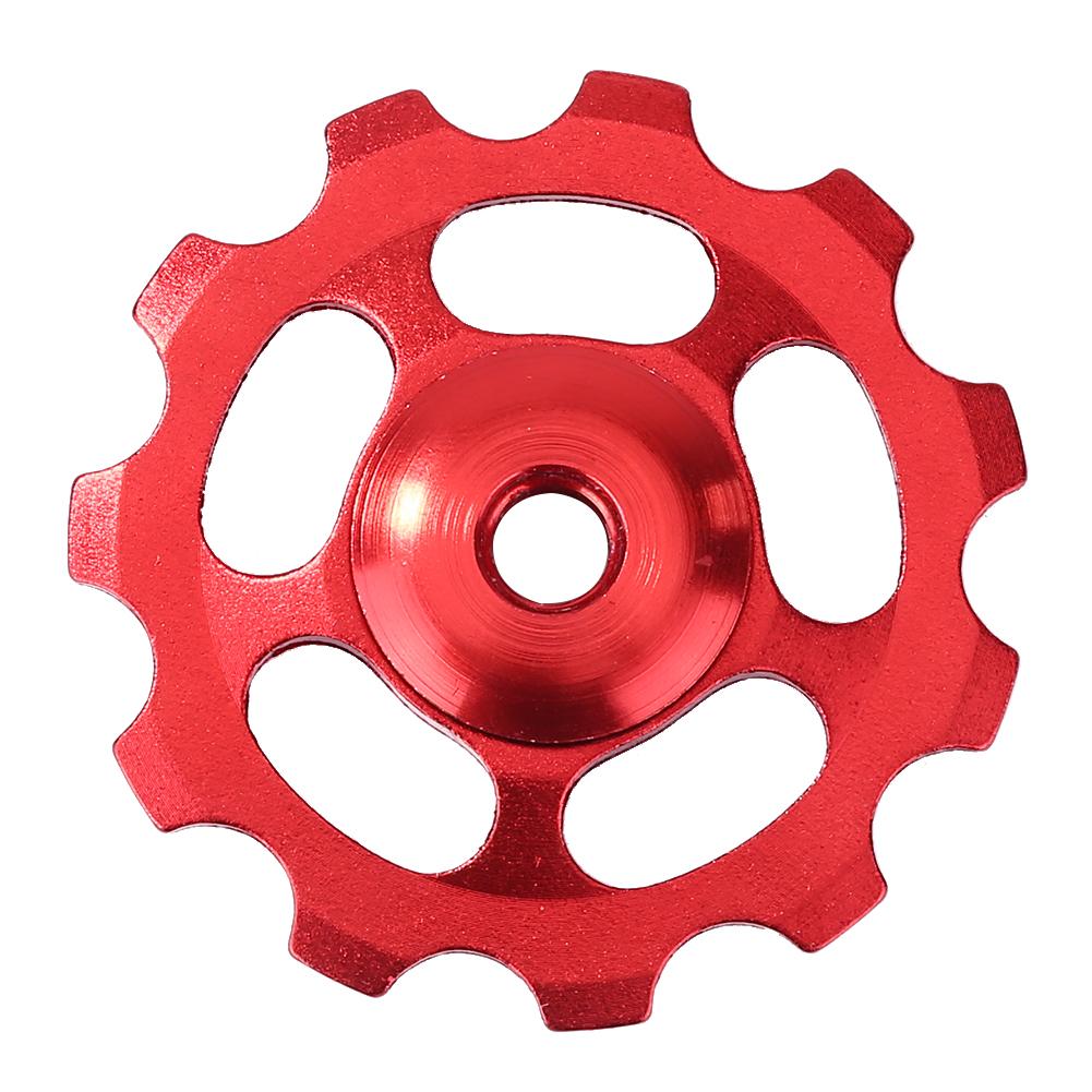 11t mtb liga de alumínio da bicicleta rolamento jockey roda traseira desviador de rolamento cerâmica rolamento guia rolo ao ar livre peças da bicicleta polias: Vermelho