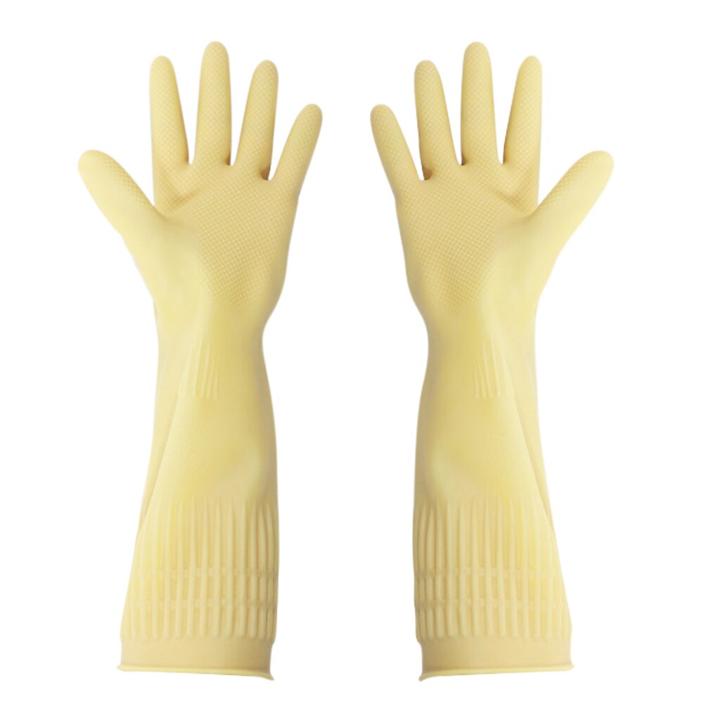 38cm Rubber Gloves Reusable Long Rubber Gloves Dishwashing Gloves for Kitchen Gardening SEC88: Milky S