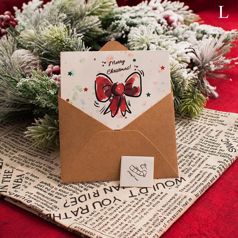 Small Fresh Merry Christmas Card Thanksgiving Blessing Cards Hollow Three Fold Simplicity Festival Greeting Card Sets: L