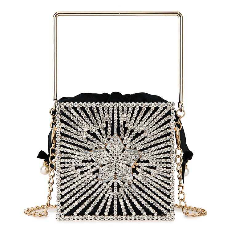 Estrella Chic diamante bolso de noche de bolsa de embrague para las mujeres de lujo hueco mujer bolsa monederos y bolsos de diamantes de imitación bolsa: Negro