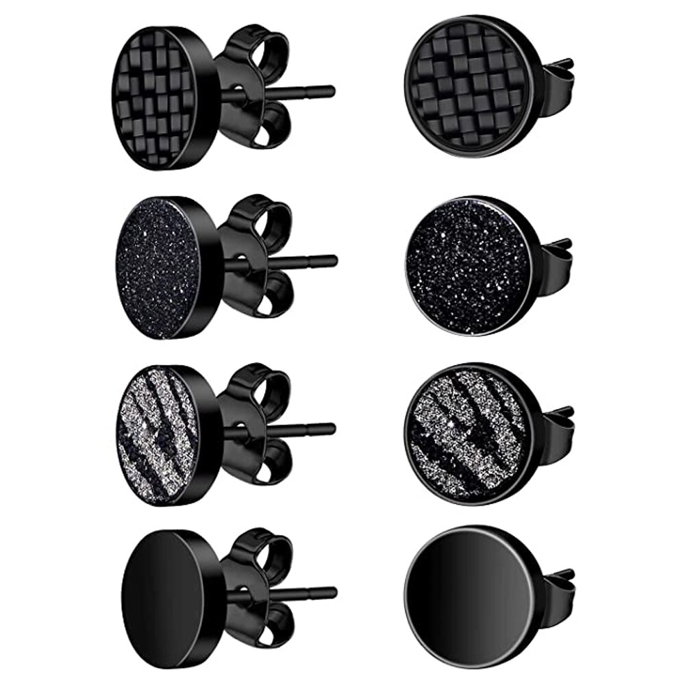 Zwarte Ronde Stud Oorbellen Set Voor Mannen Vrouwen 316L Chirurgisch Roestvrij Staal Matte Black Oorstekers 4 Pairs: 4 Pairs Black Set