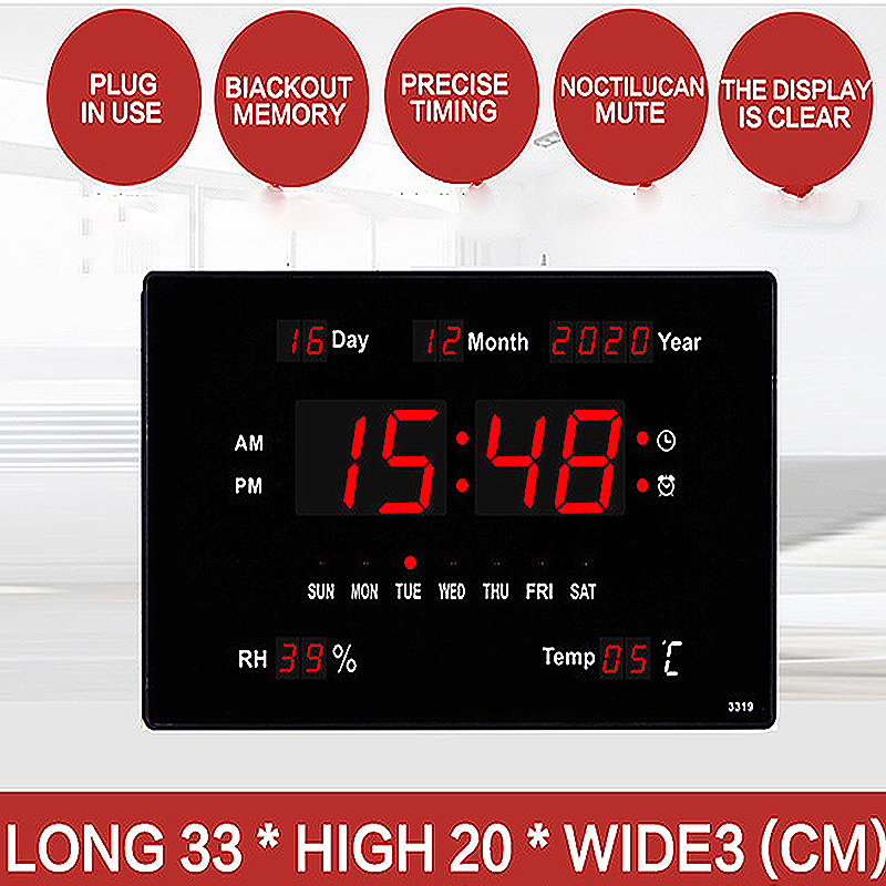 Digital Home LED Clock Temperature Humidity 24 Hours Display LED Digital Wall Clock Desktop Alarm for Kids Room