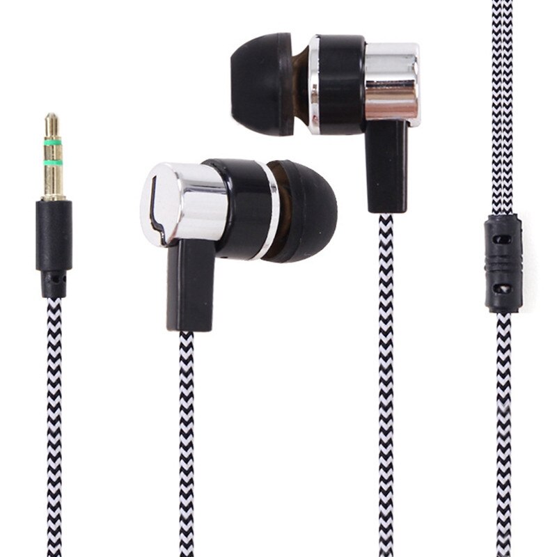 In ear stereo hovedtelefoner med ledning 3.5mm bas-høretelefoner med sportskabel til smartphone: Hvid