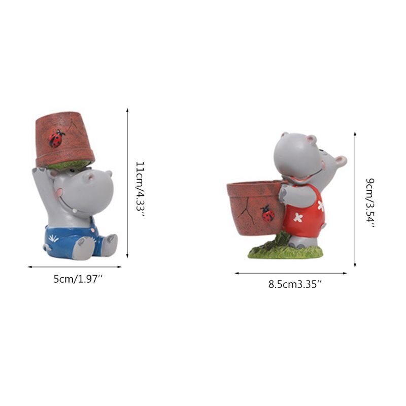 Pot de fleur en résine dessin animé Hippo, récipient charnu pour plantes, artisanat de bureau P31E