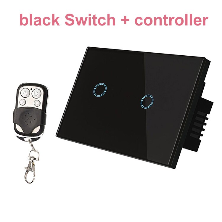 Wifi Smart Light Switch Glass Screen Touch Panel Voice Control with No Neutral Wire 1/2/3-Gang with remote controller US: Black / 2-Gang