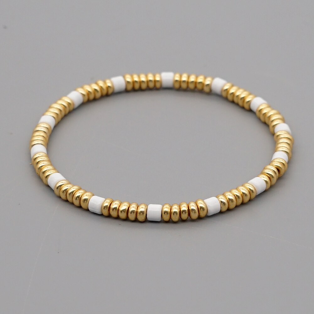 Go2 boho guldfarvet beaded armbånd til kvinder smykker boho armbånd elastisk pulsera mujer moda emalje perler smykker: Tob 200004h