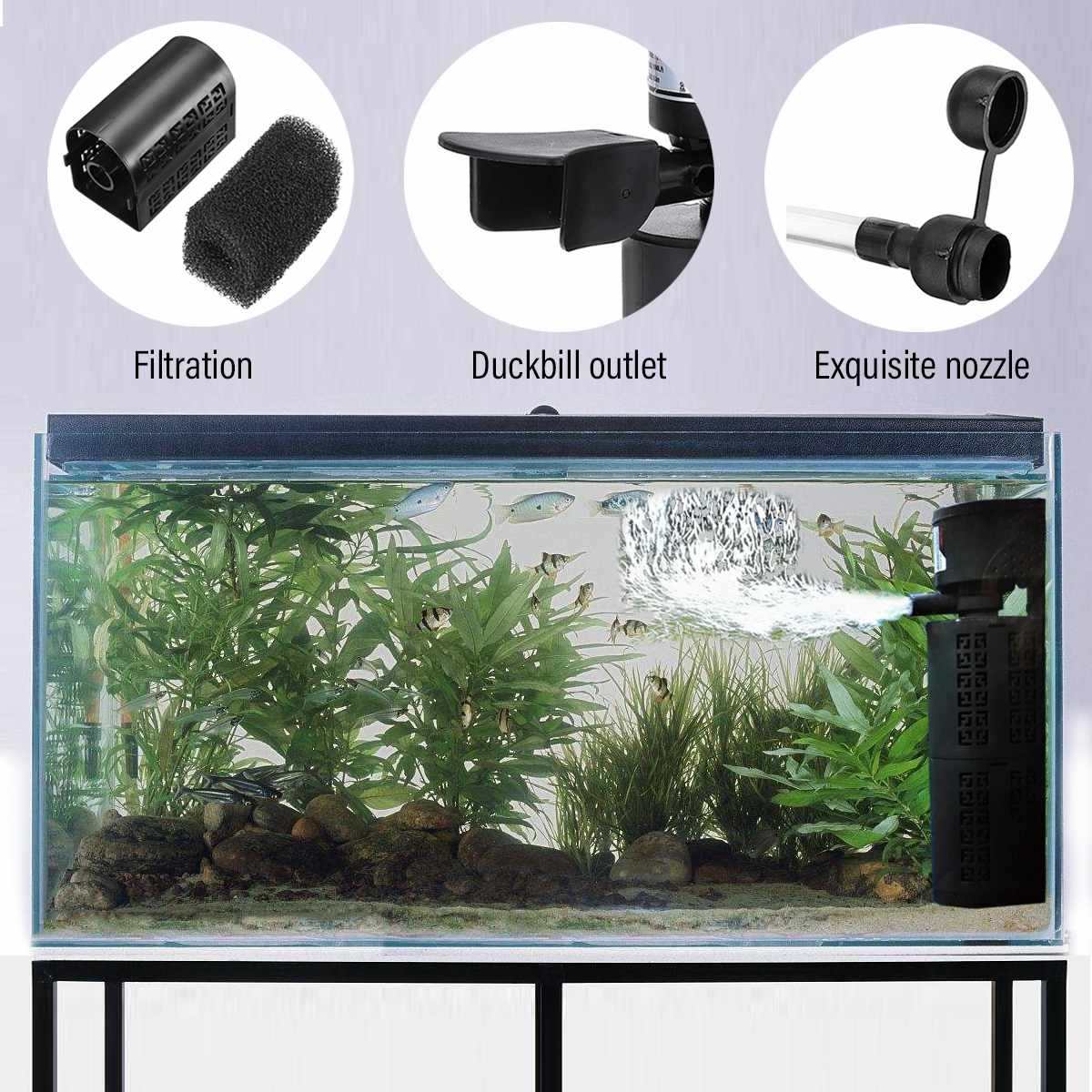 12/28/38W Biological Internal Filter Fish Tank Aquarium Filtration Pump 1000-2800L/H Submersible Aquarium Water Pump