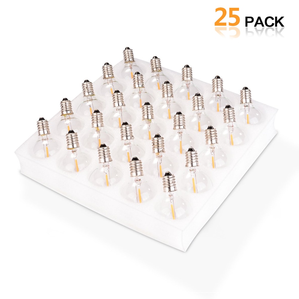25 stk  g40 1w led string lys udskiftning pære  e12 220v varme hvide 2700k glas led pærer 360 grad strålevinkel ikke dæmpbar