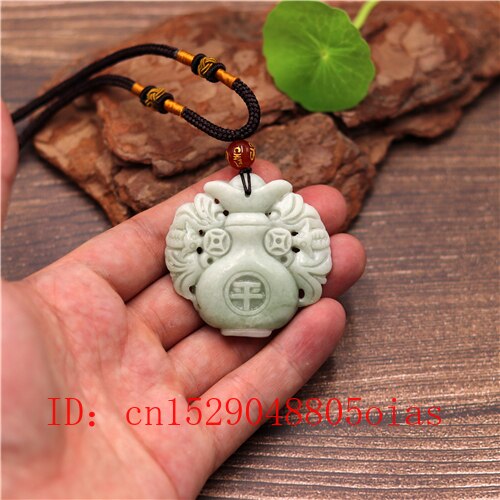 Natural White Chinese Jade Bat Pendant Vase Necklace Charm Jewelry Double-sided Hollow Carved Amulet for Her