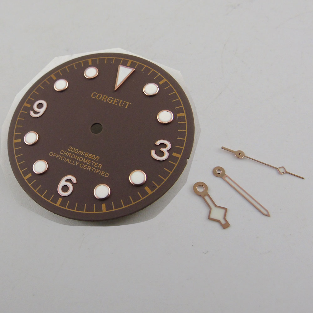 30.4mm Bruin corgeut wijzerplaat Wijzerplaat Luminous Marks Automatische voor 2824 2836 Beweging horloge (wijzerplaat + handen)