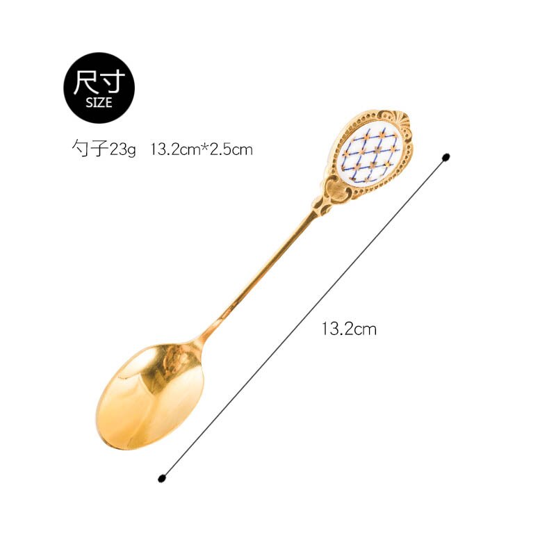 Stainless Steel Golden Coffee Milk Spoon Stirring Spoon Elegent Ceramic Dessert Honey Spoons: C