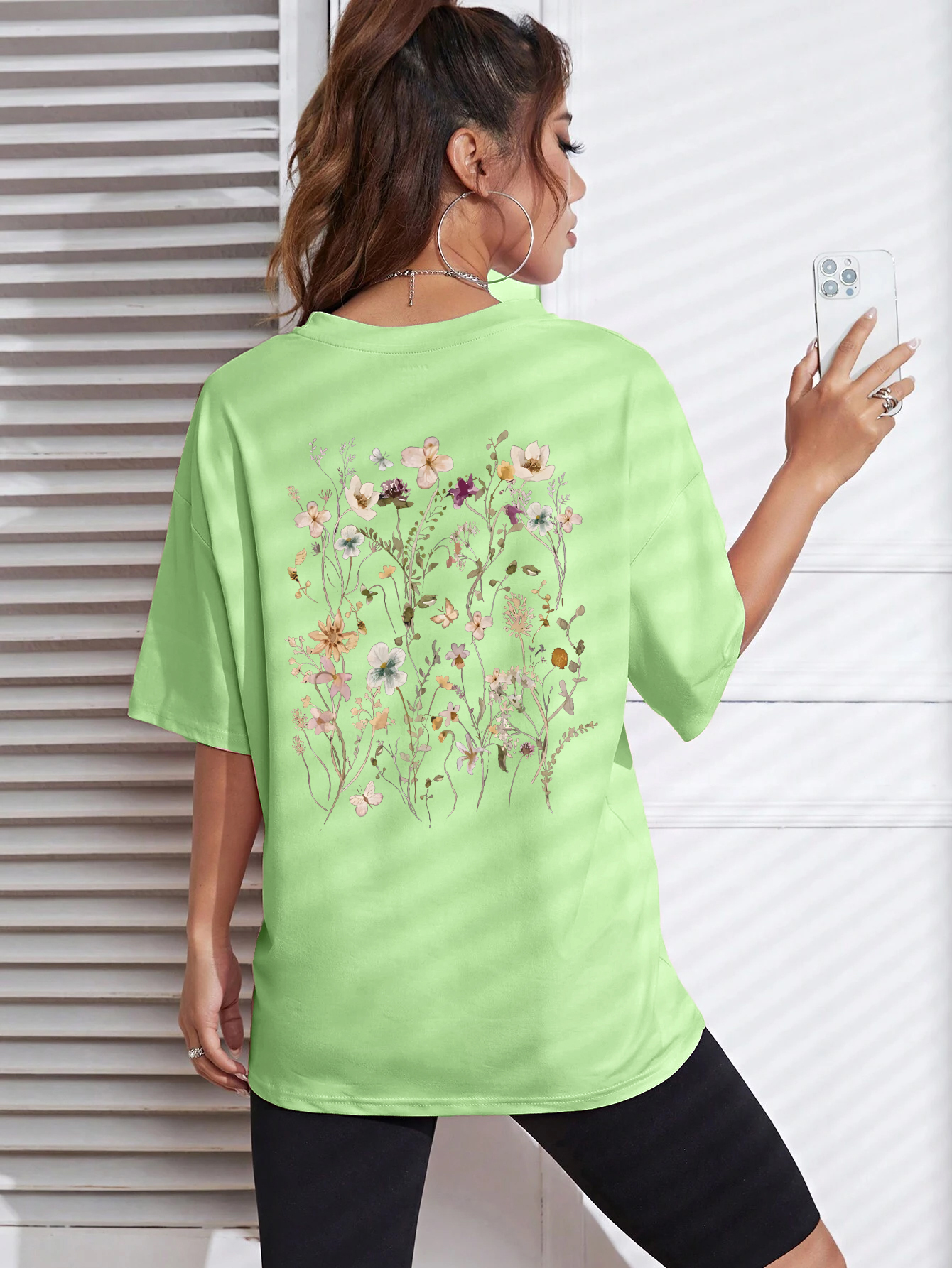 Lindas clusters de flores estampadas de algodão camisetas femininas casuais respiráveis macias manga curta tops soltos e confortáveis roupas de rua
