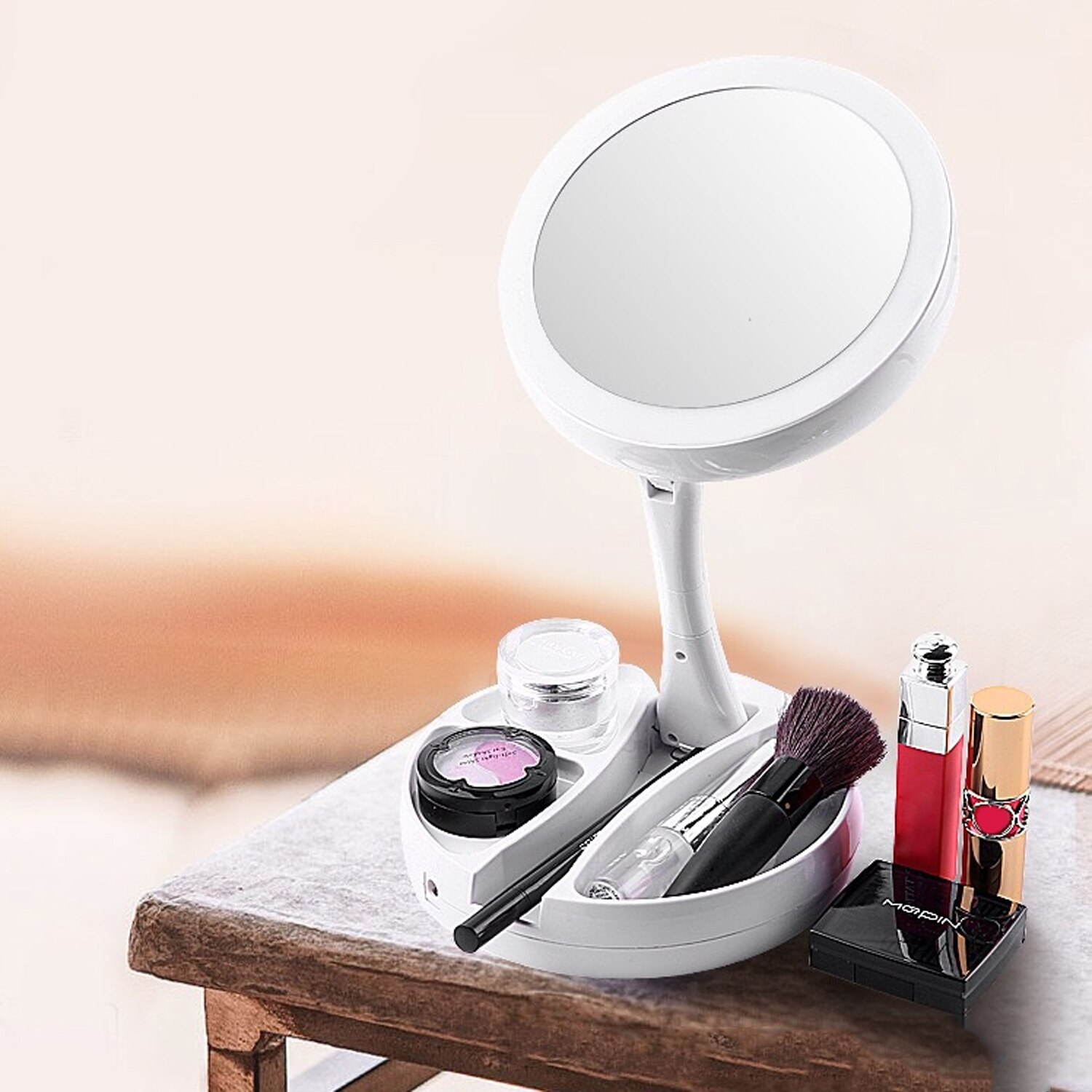 Led Verlichte Opvouwbare Make-Up Spiegel 360 Graden 10X Vergrootglas Spiegel Met Verlichting Cosmetische Verlichte Make-upspiegel Opvouwbare Spiegel