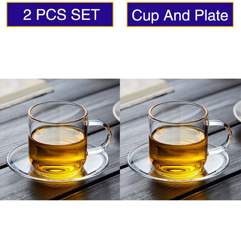 Transparent Glass Small Tea Cup Coffee Cup High Borosilicate Glass Small Wine Cup 120ml Household Tea Cup Thickened and Plate: cup and plate X 2