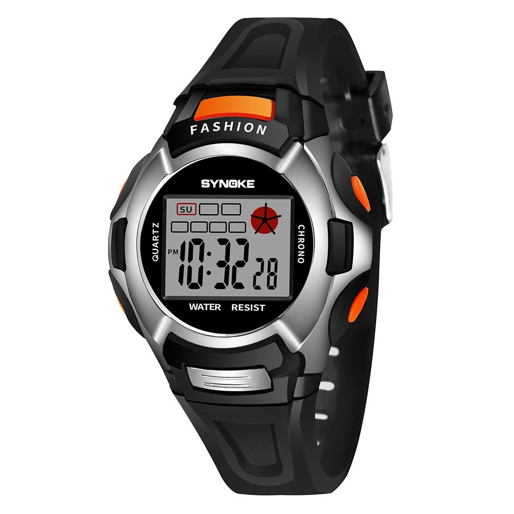 Synoke Kinderen Jongens Student Waterdichte Sport Horloge Led Digital Date Horloge Multifunctionele Mode Klokken: black