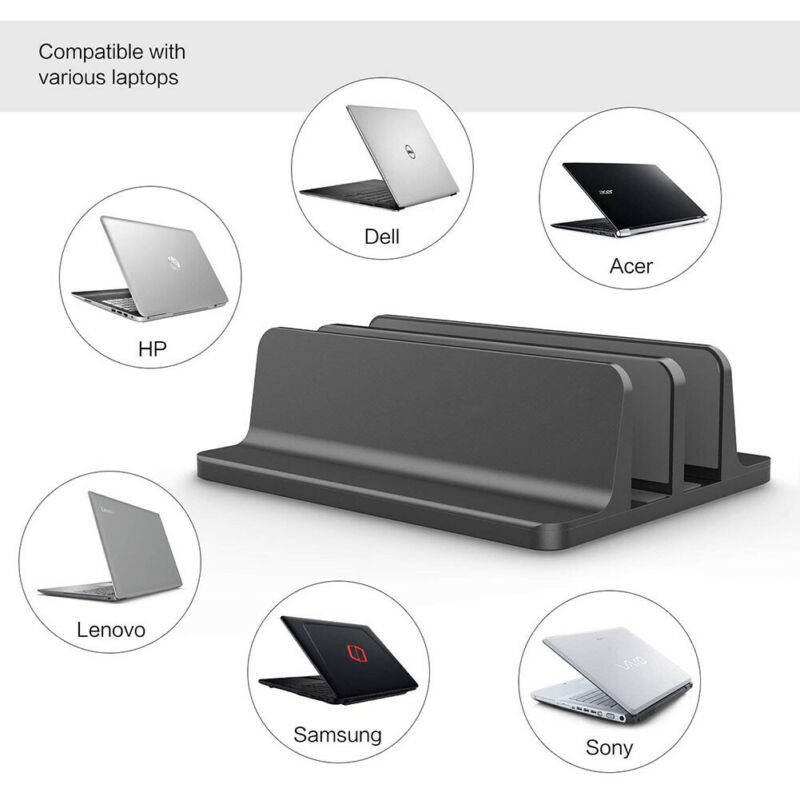 Double Vertical Stand Laptop Tablet Holder Alloy Adjustable Desktop Notebook with Adjustable Dock Stand For MacBook For Surface