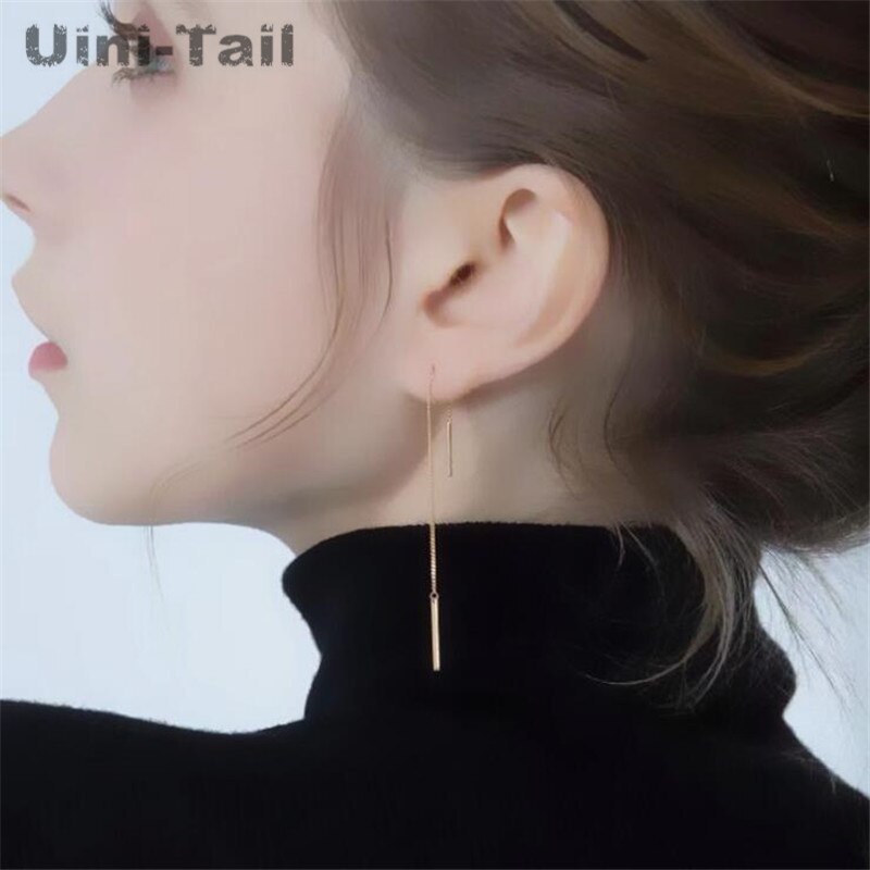 Uini-Tail 925 sterling silver rectangular geometric ear line personality tassel simple temperament sweet long ear line