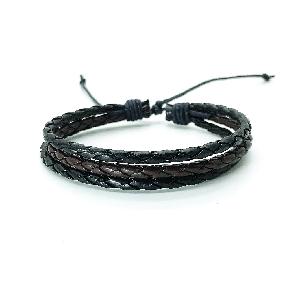 Bracelets 3 couches en cuir noir et marron pour hommes et femmes, nouvelle , Bracelet à breloques, corde tressée tissée à la main, , 2022: LB0002-9