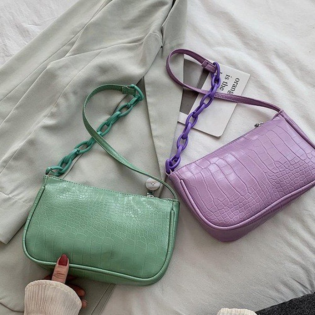 Bolso Baguette con de cocodrilo para mujer, cadena de Color caramelo , Bolso pequeño de hombro para mujer, moderno, bolso para axila de cuero