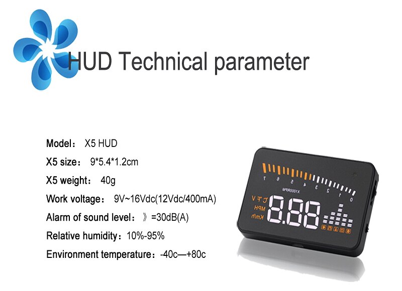 OBD2 II Interface Speeding Warning System GPS speedometer Car hud head up display Digital car speedometer KM/h MPH X5 3"