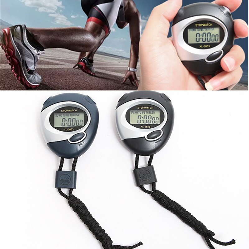 Classic Digital Handheld LCD Chronograph Sports Stopwatch Timer Stop Watch With String