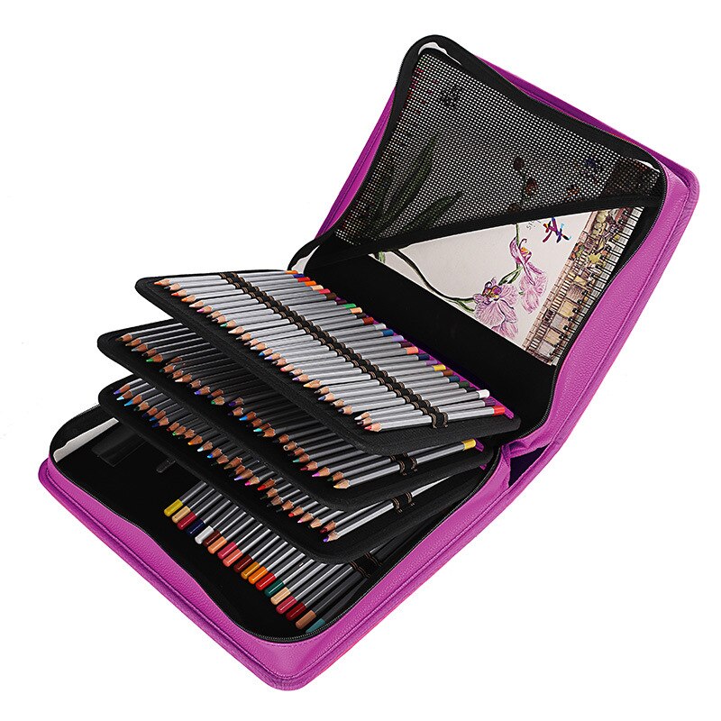 5 cores de couro do plutônio escola lápis caso 180 buraco grande pencilcase para lápis coloridos espiral portátil caneta caixa papelaria bolsa presente