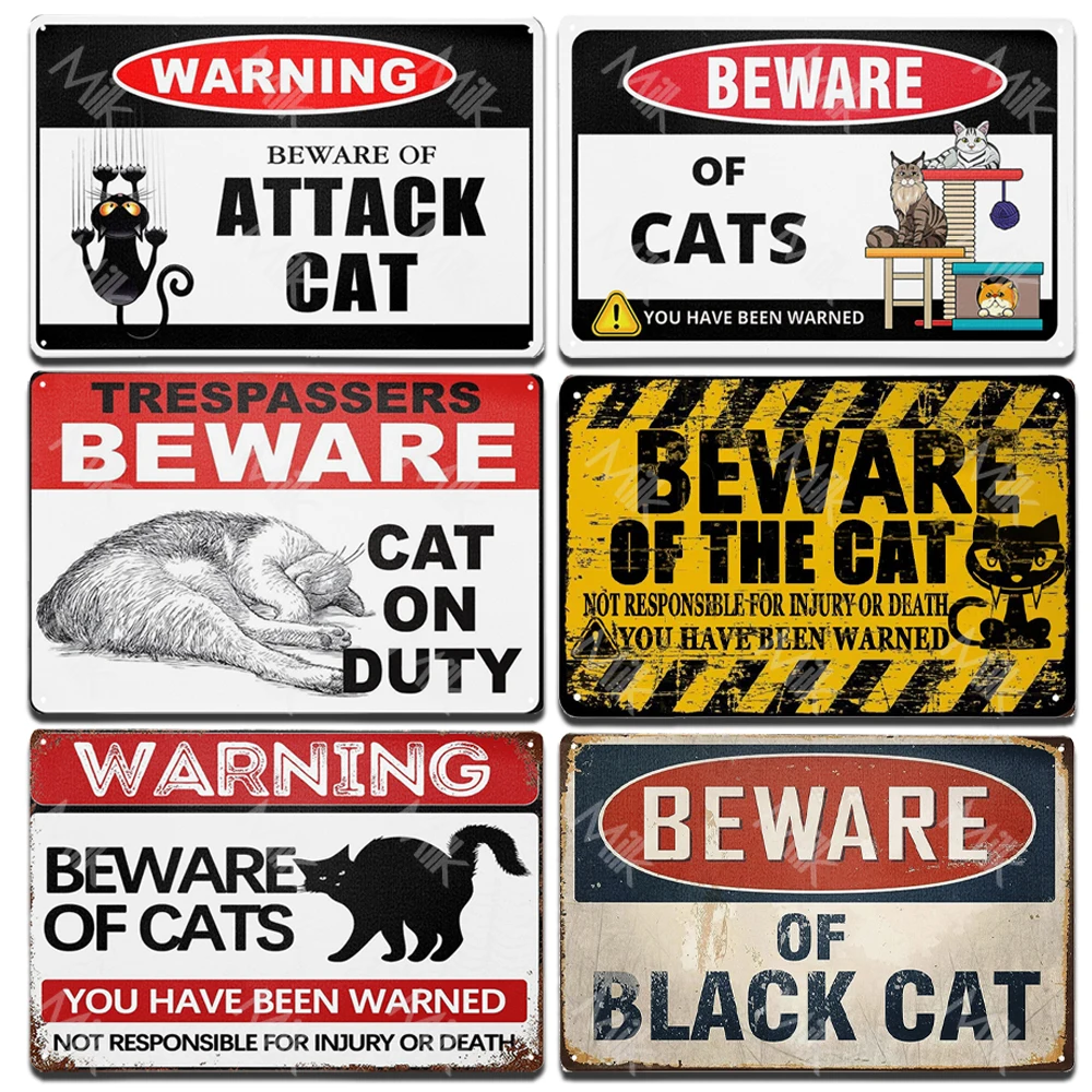 Vorsicht vor Katzenschild – Aluminium – Katzen-Türschilder – Attacke Katze-Schild – niedliche Katzen-Warnschilder für Katzen, Kätzchen-Liebhaber, Zuhause, Zimmer