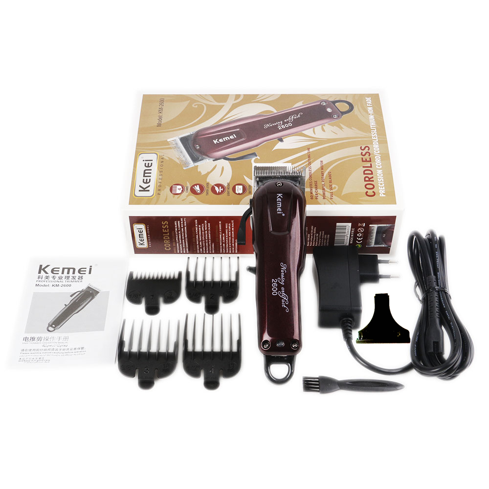 Kemei-1996 Barber Shop Rechargeable Hair Clipper All Metal Electric Hair Trimmer Men Beard Trimmer Haircut Machine: With Box-2 / AU Plug
