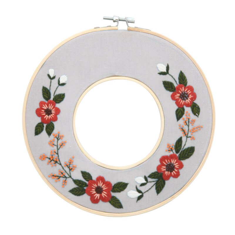 DIY Flower Embroidery Kit with Bamboo Hoop Needlework Flower Pattern Printed Starter Kit Handmade Sewing Art Craft Painting