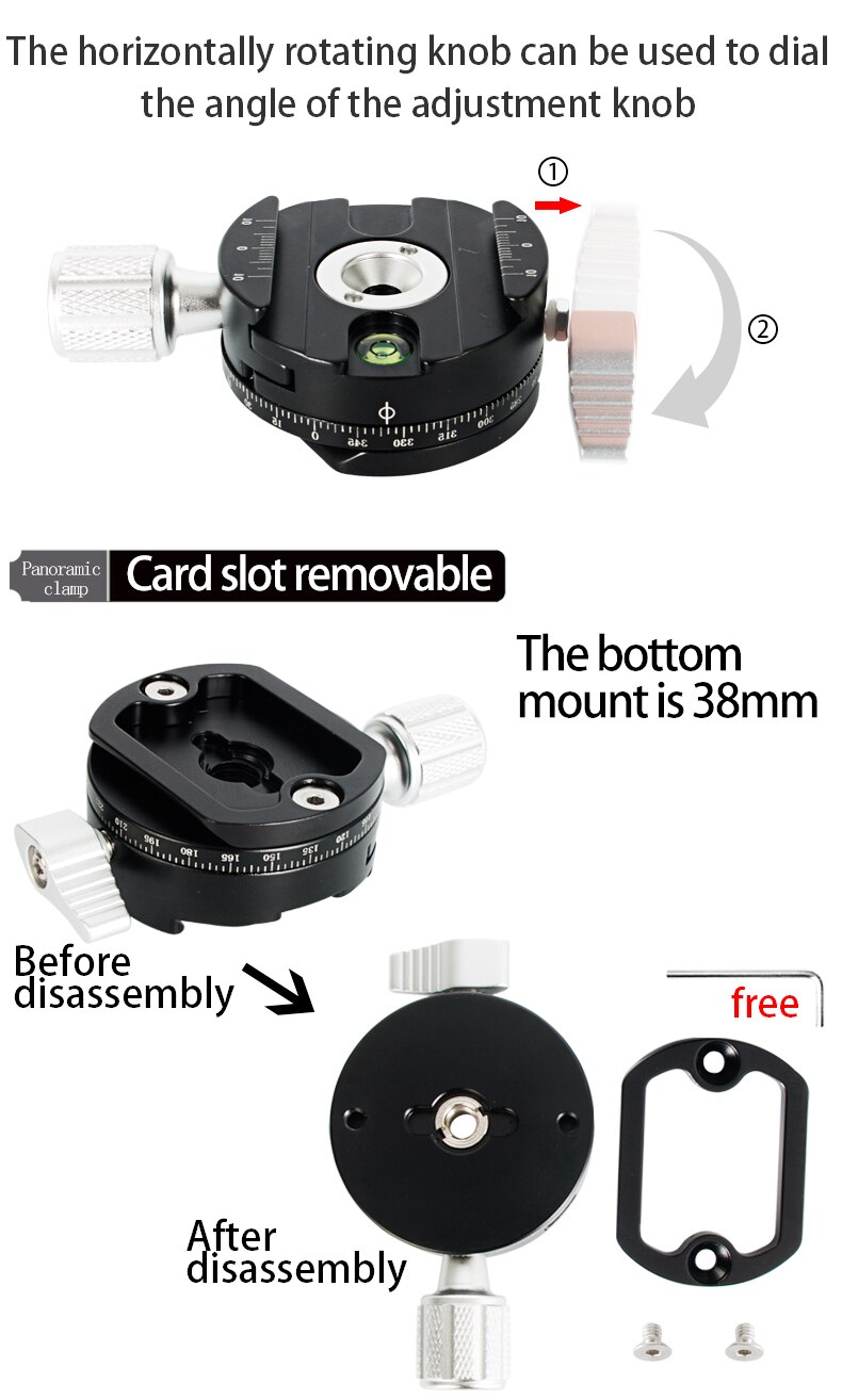 Mini camera clamp dslr quick release clamp tripod plate mount clip panoramic rotating clamp for arce adapter tripod camera