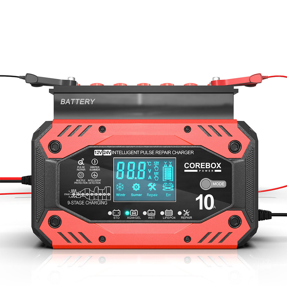 AGM chargeur de batterie automobile 12V 10A dispositifs de charge de batterie de voiture et de moto entretien Intelligent de la batterie au plomb