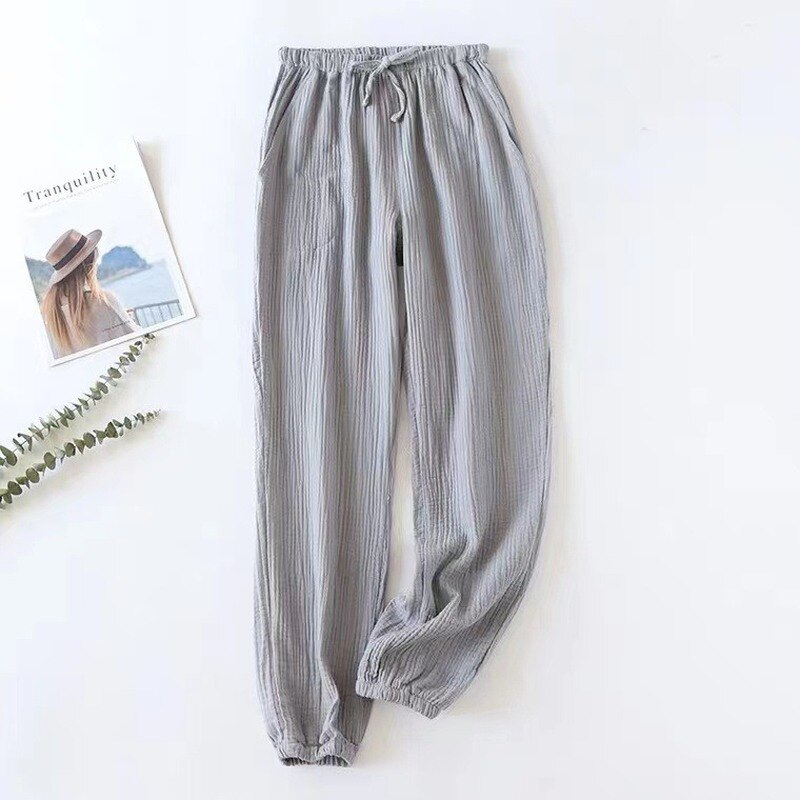 Womens Pure Cotton Yarn Pyjamas Solid Color Slim Home Pants Elastic Waist Pocket Sleep Bottoms Lounge Pants Pajamas for Women