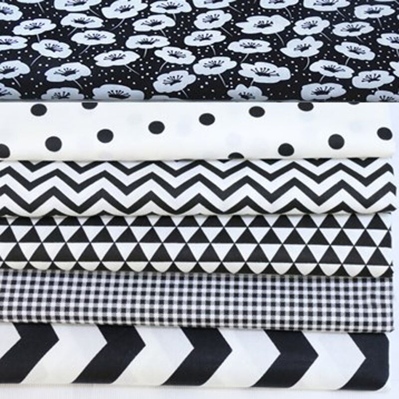 24x25cm Mooie 6 Black & Witte Bloem Dot Wave Gedrukt 100% Katoen Stof Bundel Voor DIY naaien pop Doek