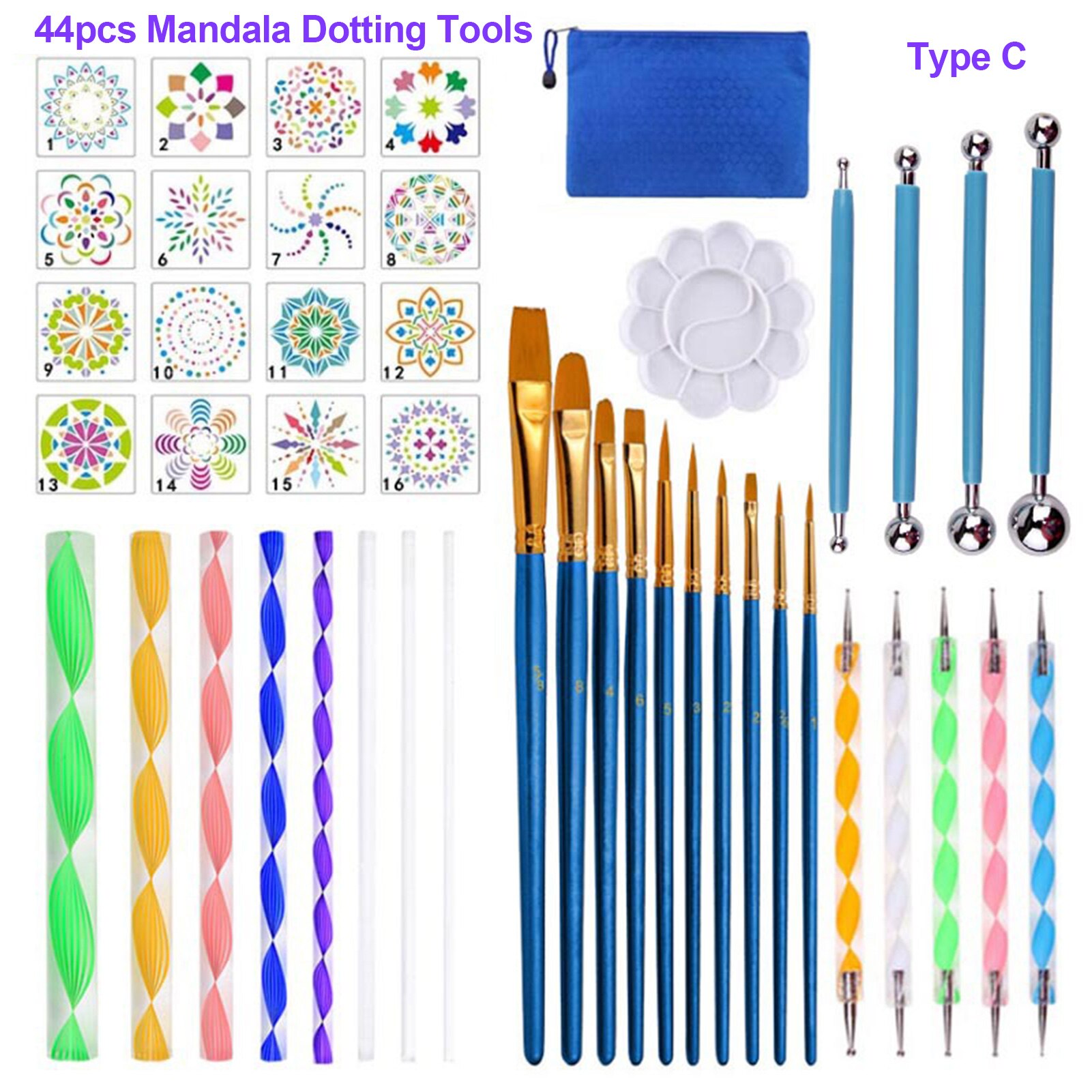 41 Piece Mandala Dotting Tools DIY Painting Stencils Ball Palette Paint Brushes Multifunction Embossing Dot Kit for Canvas Rock