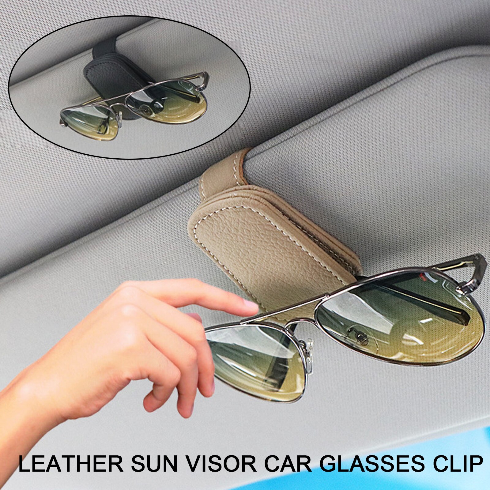 Universal Hanging Protective Practical Car Glasses Holder Strong Magnet Sunglasses Clip PU Leather Sun Visor Space Saving