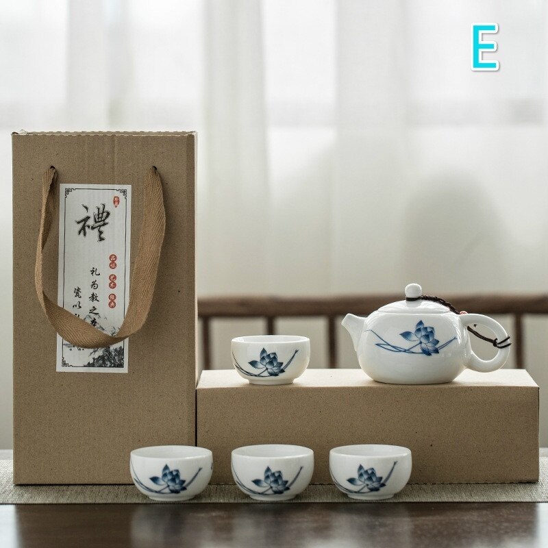 Kung Fu Thee Set Gratis Little Monk Cup High-End Thee Set Geschenkdoos Keramische Blauw Witte Kom Thee pot Set