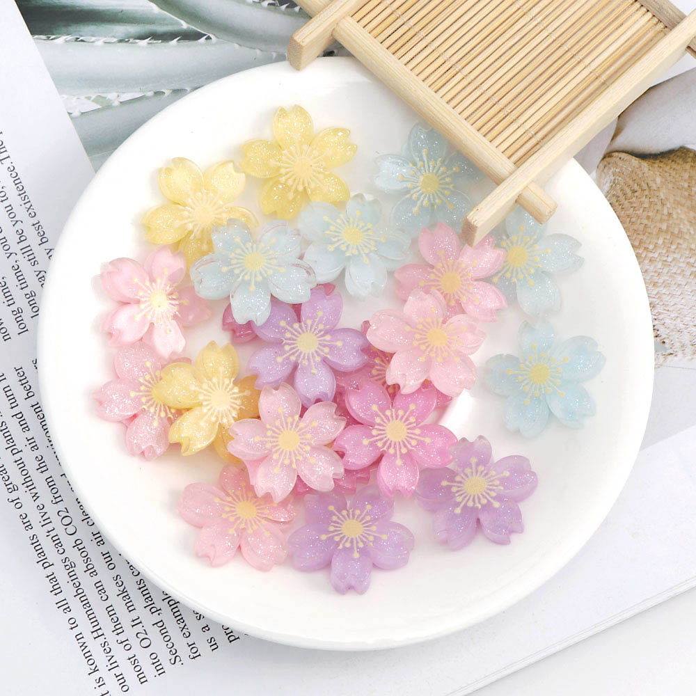 20 Uds. De flores de cerezo de colores variados, accesorios de adorno de resina plana, manualidades de álbum de recortes, decoración para teléfono, 26mm