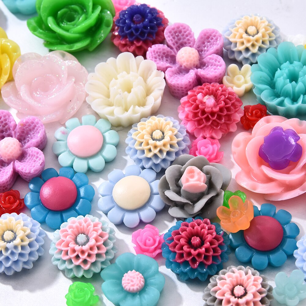 50 stuks willekeurige gemengde kleuren harskralen rozenbloem platte achterkant versiering cabochons knutselen diy 3d voor nagelkunst decoraties