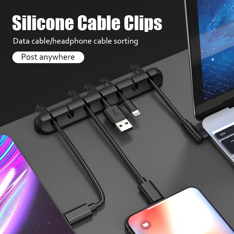 Cable Organizer Silicone USB Cable Winder Desktop Tidy Management Clips Cable Holder for Mouse Headphone Wire Organizer