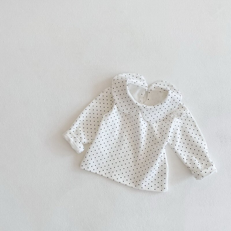 2021 New Spring Kids Girls camicie maniche lunghe a sbuffo camicette a pois abiti per bambini stile dolce E4110: dot / 73cm