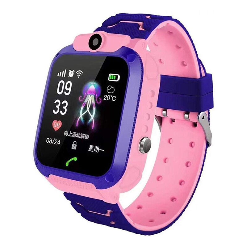 Children Smart Watches Deep Waterproof Q12 Smart Positioning Phone Watch: Pink