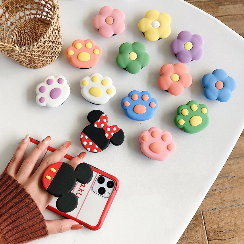 1PCS Cute Cat Paw Colorful Flower Phone Ring Holder Finger Ring Buckle Anti-Fall Foldable Bracket Universal Phone Stand